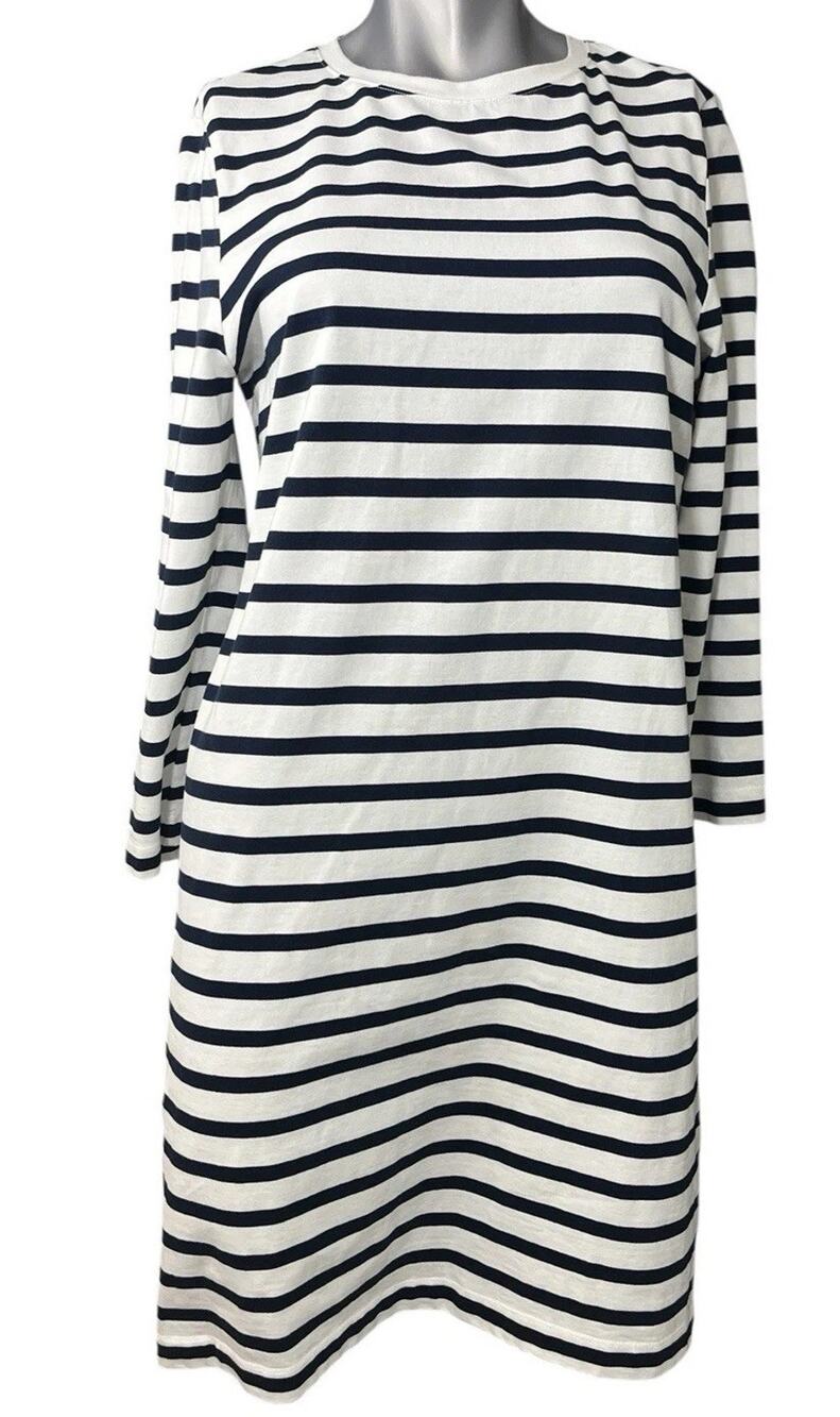 Boden Size Jersey T-Shirt Dress Long Sleeve DO718 12L Blue White Striped Preppy